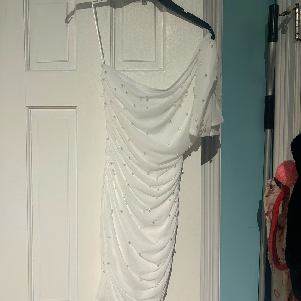 Privy One Shoulder White Draped Dress